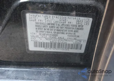 2017 Nissan Sentra Sv from USA, damaged, VIN 3N1AB7APXHY408383